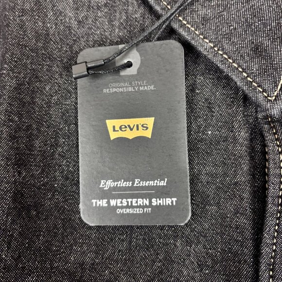 Levis Black Denim Western Shirt Oversized Fit Embroidered Heart Detail Size M - Picture 3 of 15